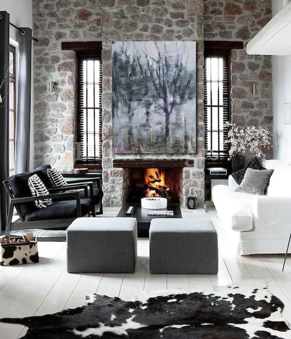 Extra Large Textured Painting On Canvas,Oversized Abstract Landscape Painting,Canvas Wall Art Home Decor,Dark Green,White,Purple.etc